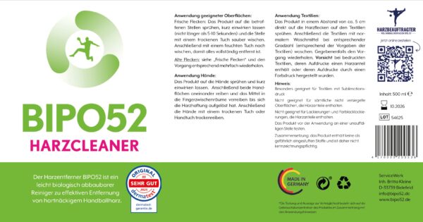 Harzcleaner BIPO52 - Harzreiniger für Handballharz - 500ml – Bild 3
